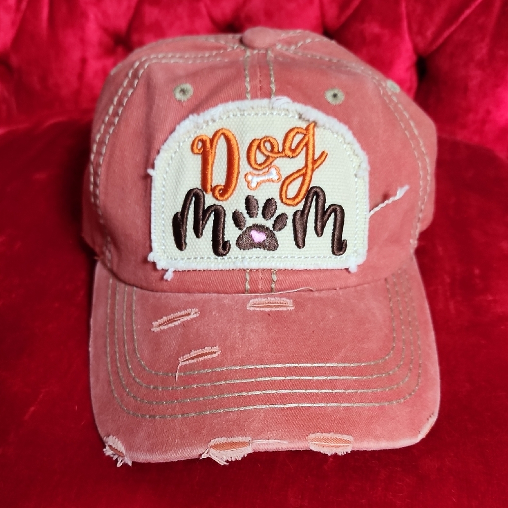 Dog Mom Embroidered Cap - Coral